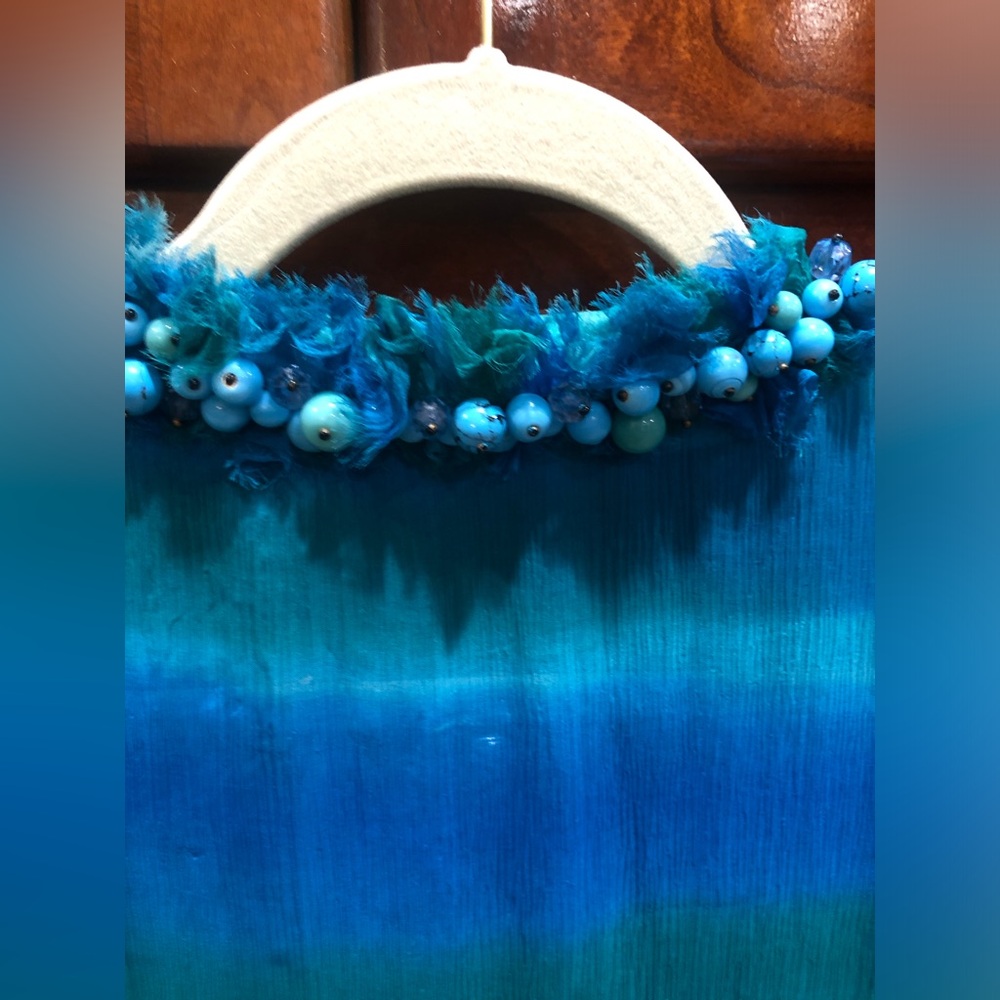 2/$30 NWT Dana Buchman Sheer Beaded Chiffon Tunic Top Sz 14 Blue Teal - Picture 13 of 16